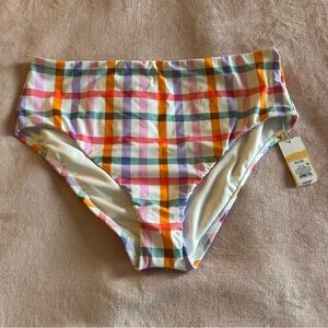 Kona Sol high waist medium coverage bikini bottom colorful plaid print size XL